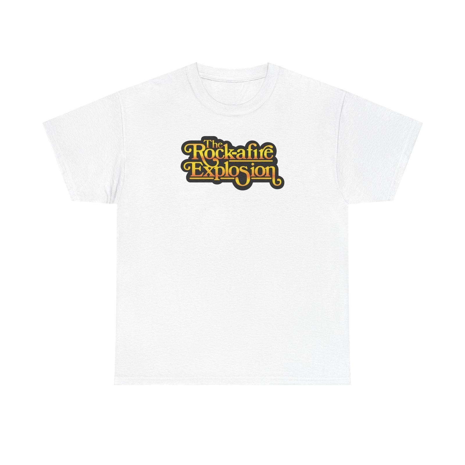 

Pizza Showbiz Music Tshirt Tops Tee, Unisex T-Shirt Mens Womens Tees Top, 1980s Rock a Fire Explosion Shirt, S