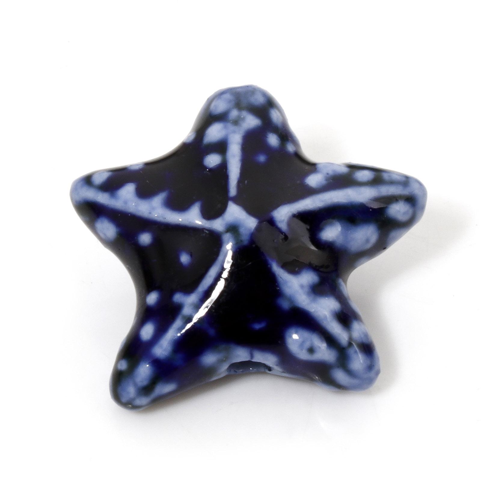 

10pcs Ceramic Ocean Jewelry Beads Star Fish Multicolor 3D Beads For DIY Jewelry Making About 22mm x 19mm, Hole: Approx 2mm темно-синього кольору