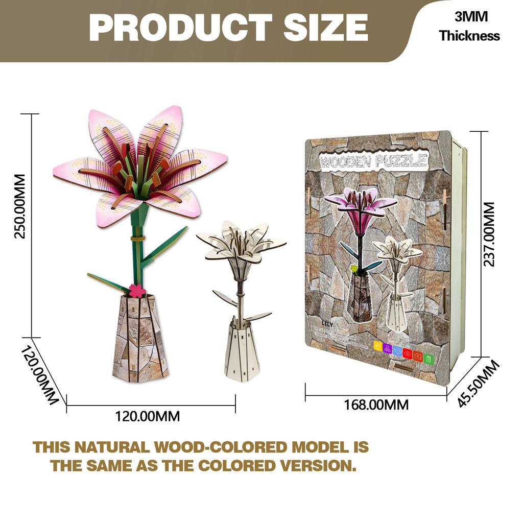 Wacocetoy Cross-Border Lily Puzzle 3D Wooden Toy 2-In-1 Set Diy Coloring Handmade Puzzle