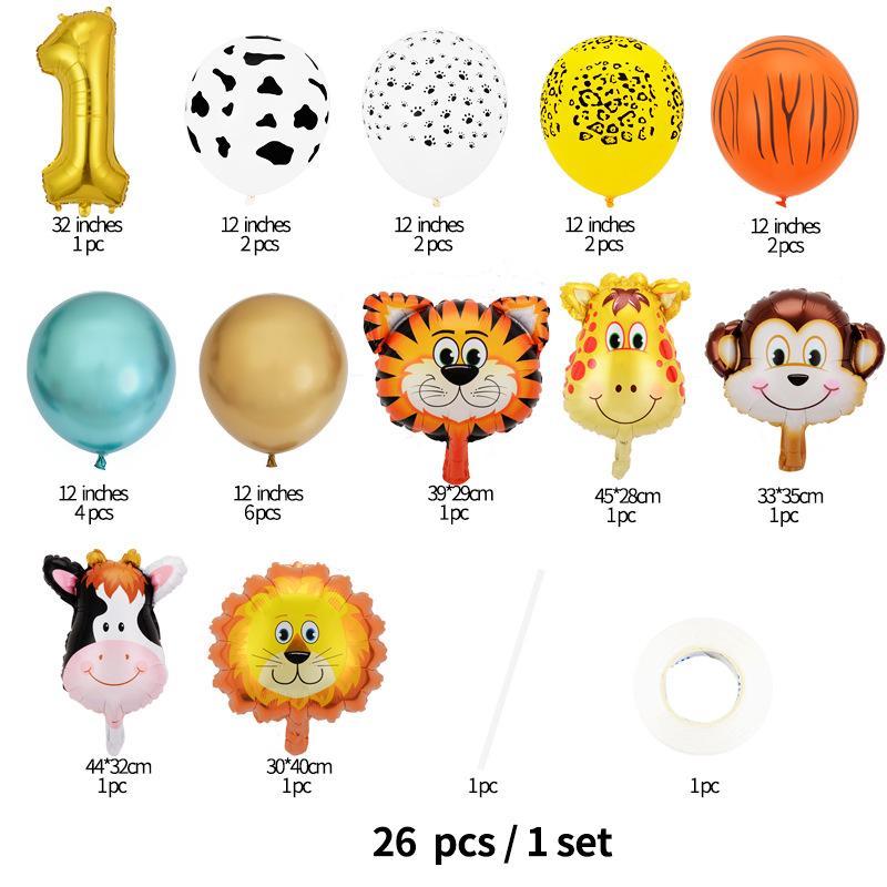 Lion Giraffe Balloon Cream White Number Birthday Balloon Set Jungle Animal Theme Birthday Party Decoration Children'S Gift