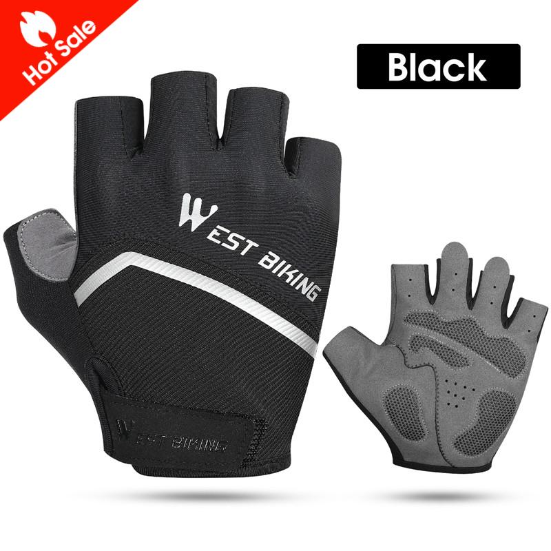 WEST BIKING Cycling Half Finger Gloves Shockproof Wear Resistant Breathable MTB Road Bicycle Gloves Men Women Sports Bike Gloves M чёрный