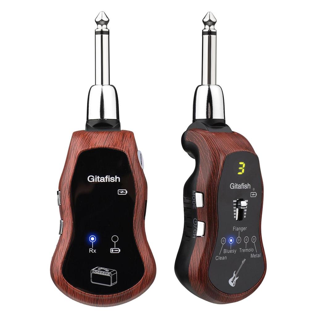 Portable UHF Guitar Wireless System Transmitter + Receiver 10 Channels Built-in 5 Effects
