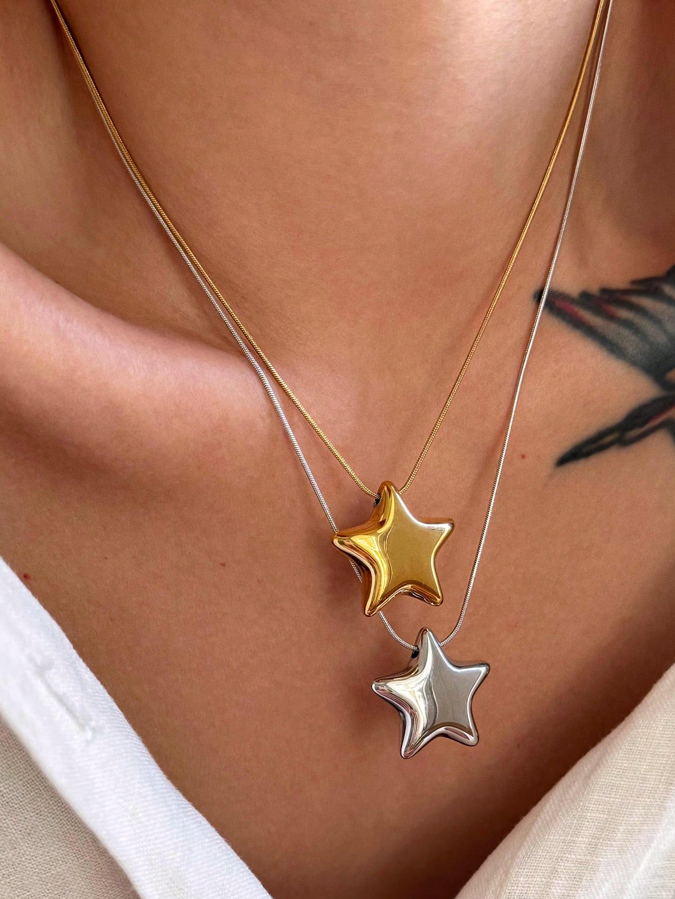 

1 piece stainless steel star pendant necklace 18K gold waterproof women s jewelry suitable for daily wear Silver