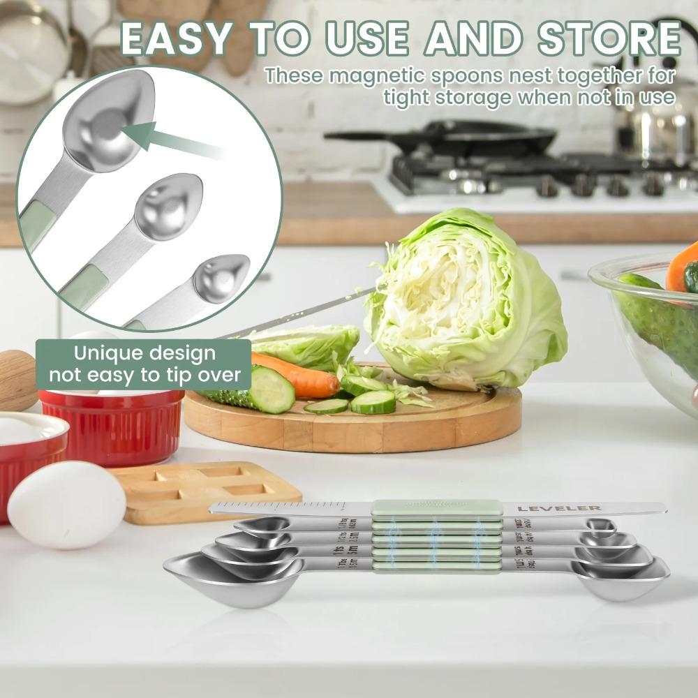5PCS/SET with Leveler Magnetic Measuring Spoon Stainless Steel Seasoning Spoon Coffee Spoon Kitchen