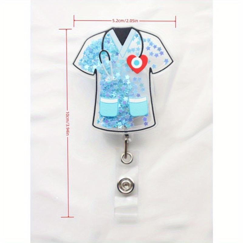 

Милая мультяшная коробочка для лекарств с блестками и пайетками, туба для игл, таблетки, одежда медсестры, стетоскоп, акриловый бейдж-ролик, выдвижной, с зажимом, бейдж для ID-карты Glitter Blue Clothes разноцветный