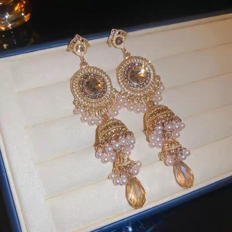 Vintage Indian Wind Chime Tassel Long Earrings For Women, Bohemian Vacation Exotic Ethnic Style Earrings, Trendy Earrings