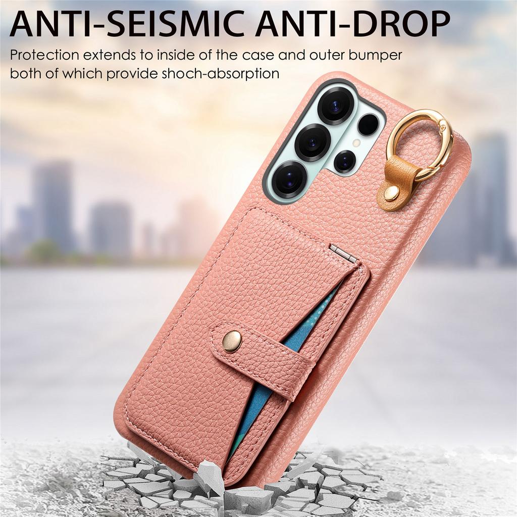 Card Solt Ring  Holder Leather Case For Samsung S26 Ultra S25 S24 Plus S23 S22 A17 A07 with Makeup Mirror Shockproof Stand Cover