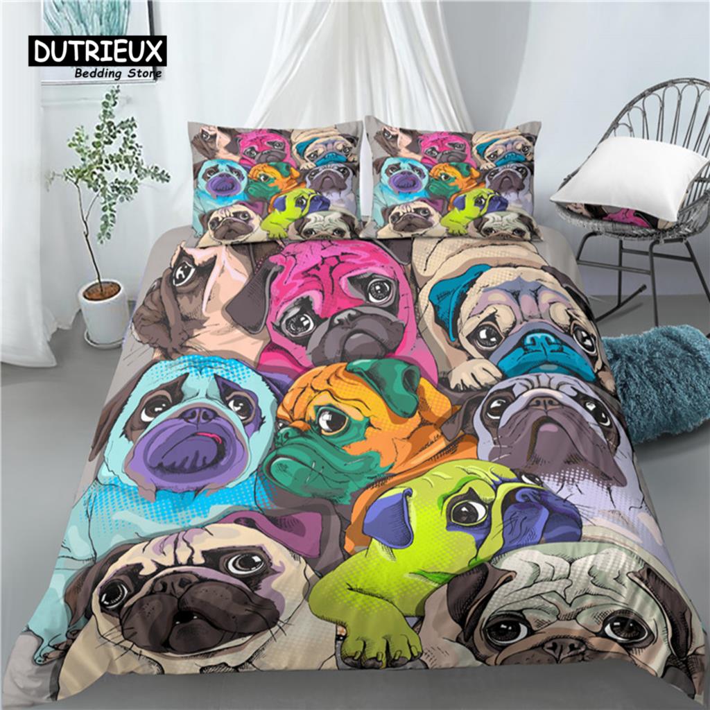 Home Living Luxury 3D Cut Pug Print 2/3Pcs Comfortable Duvet Cover PillowCase Bedding Sets EU/US/AU Size