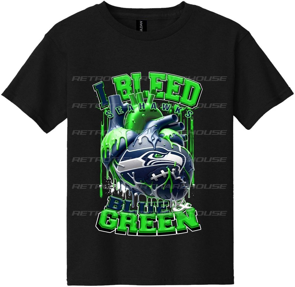 I BLEED BLUE & GREEN Seattle Seahawks Graphic T-Shirt L