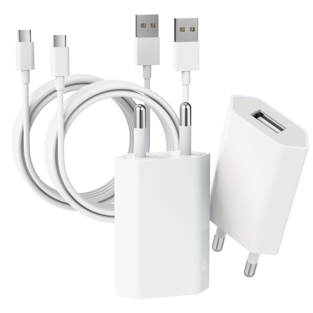 1/2/5pcs 5V 1A USB Charger Travel Wall Charging Head Mobile Phone Adapter With USB A To Type C USB Charging Cable Portable