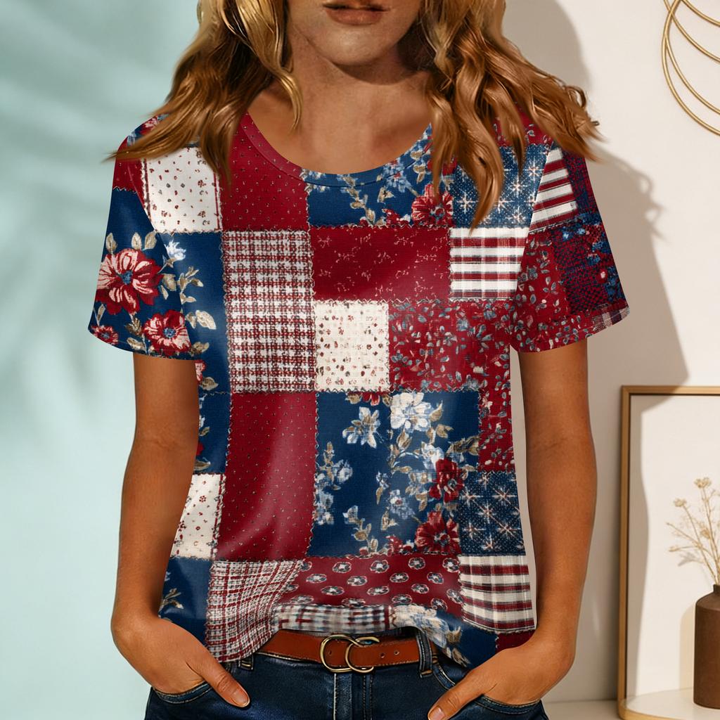 Women's Fashionable Casual Round-neck Printed Short-sleeved T-shirt Top