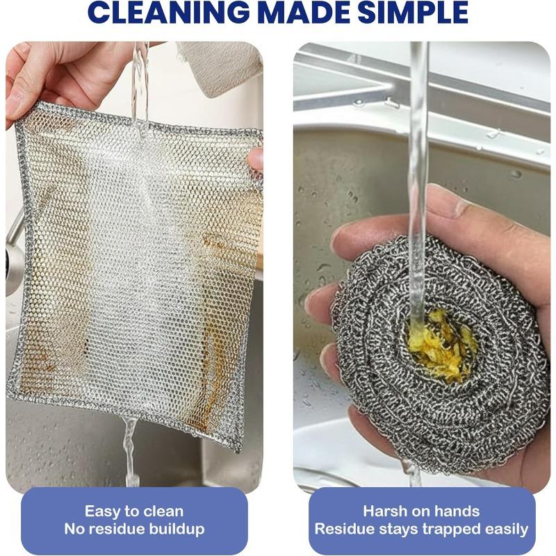 Non-Scratch Double-layer Iron Microfiber Mesh Thickened Steel Wire Cleaning Cloth Dishrag Washing Pot Rags Kitchen Towel