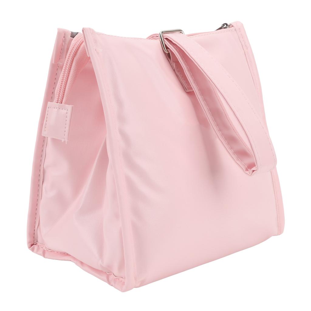 Insulated Lunch Handbag with Mesh Pockets Reusable Water Oil Resistant PU Lunch Box for Beverages Fruits Hot Meals Pink