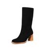 Fashion New Kid Suede Retro Women Boots Autumn Winter Slip-On Mid-Calf Boots for Women Square Toe Square Heel Basic Shoes High(5cm-8cm)