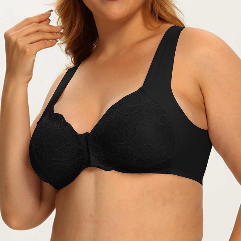 Plus Size Seamless Lace Nursing Bra with Front Buckle & U-Shape Back