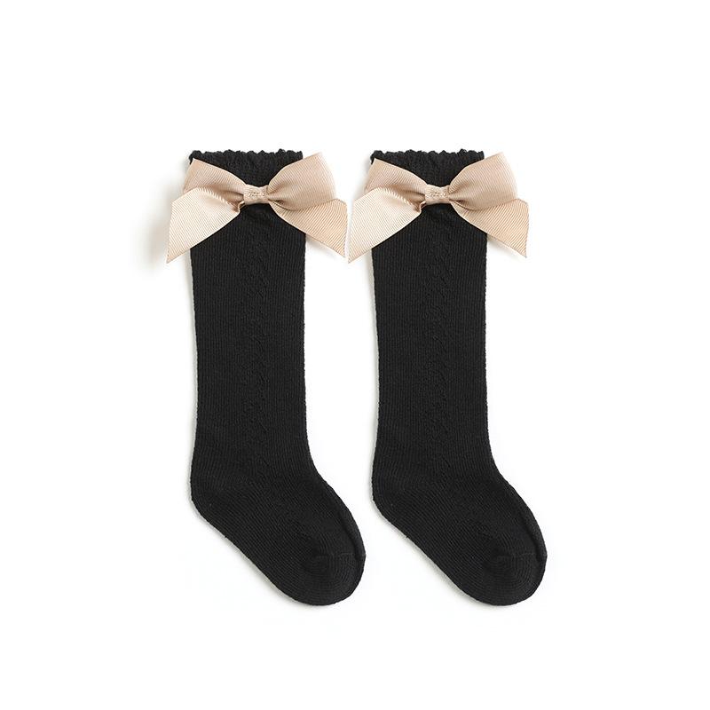 Toddler Baby Girls Knee Hight Stocking Cotton Socks 0-7Years Solid Color Bowknot Thin Spring Summer
