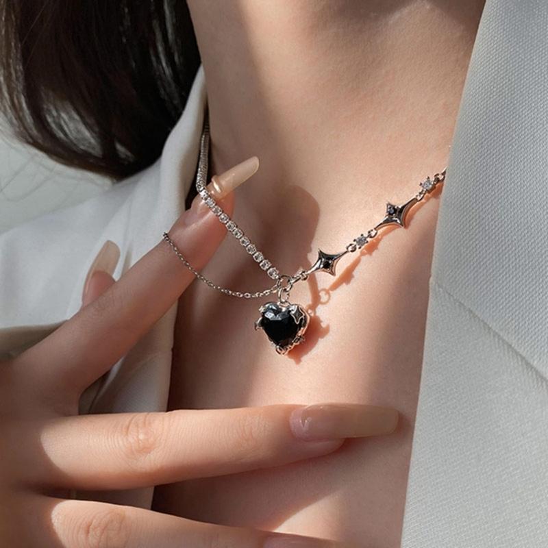 Y2K Accessories Fashion Heart Water Drop Pendant Necklace Crystal Egirl Sweet Cool Clavicle Chain Aesthetic Jewelry