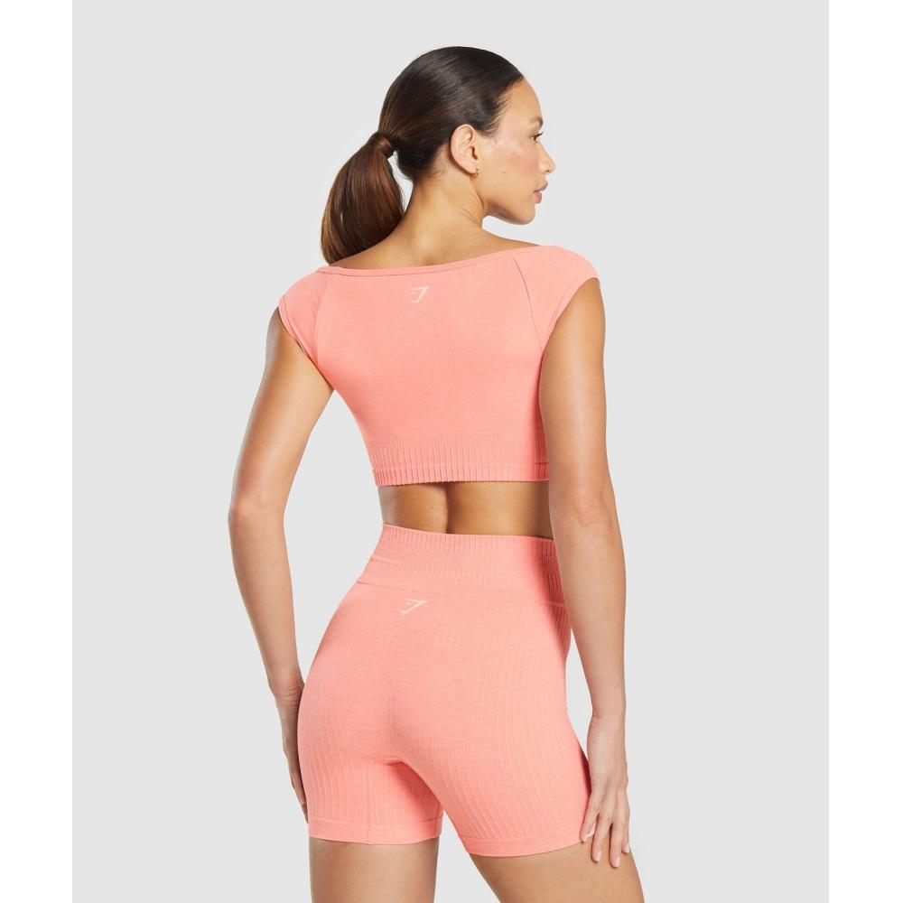 Gymshark Luxe Seamless Boat Neck Crop Top Bros Muted Coral Marl B3b5i Kcqx