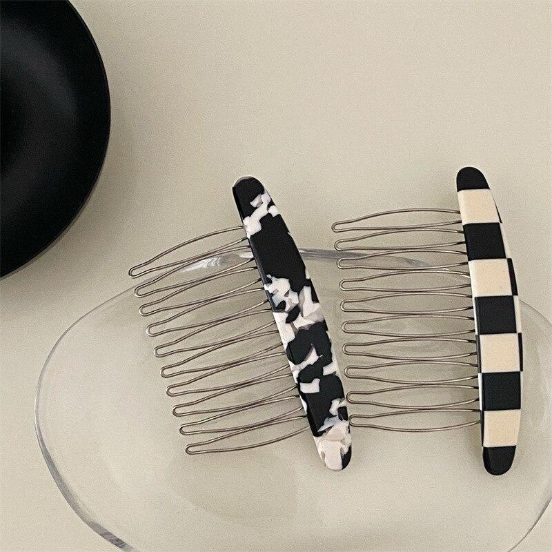 Plaid Comb Clip Bangs Hair Clip Texture Marble Pattern Iron Tooth Simple Comb Clip Insert Comb Styling Accessories