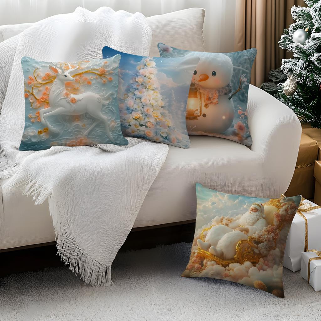 Blue Dreamy Christmas Theme Pillowcase Bedroom Sofa Cushion Cover 100% Polyester Living Room Cushion Pillowcase Home Decor