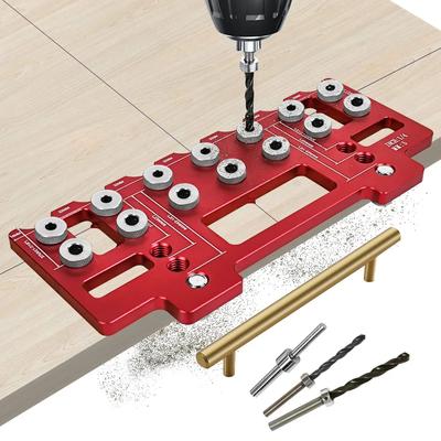 1 Set Universal Hole Drilling Tools Handle Pitch Punch Locator Shelf Pin Jig Aluminum Pocket Hole Template Woodworking Kit