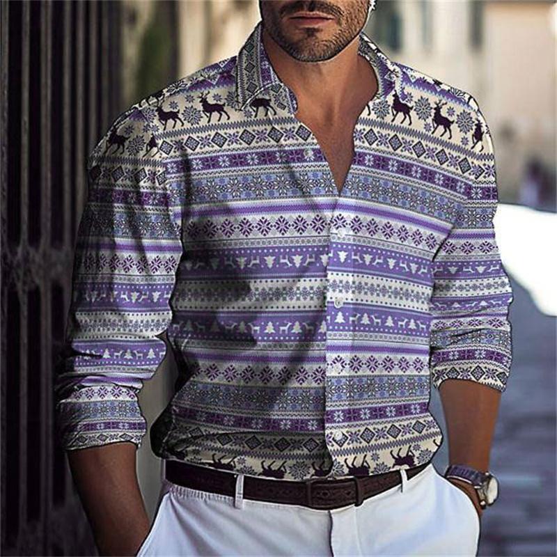 Camicia da Uomo con Collo a Revers e Bottoni Estate Design Casual Spiaggia Manica Lunga Comoda a Quadri Color Block Abbigliamento da Uomo Top
