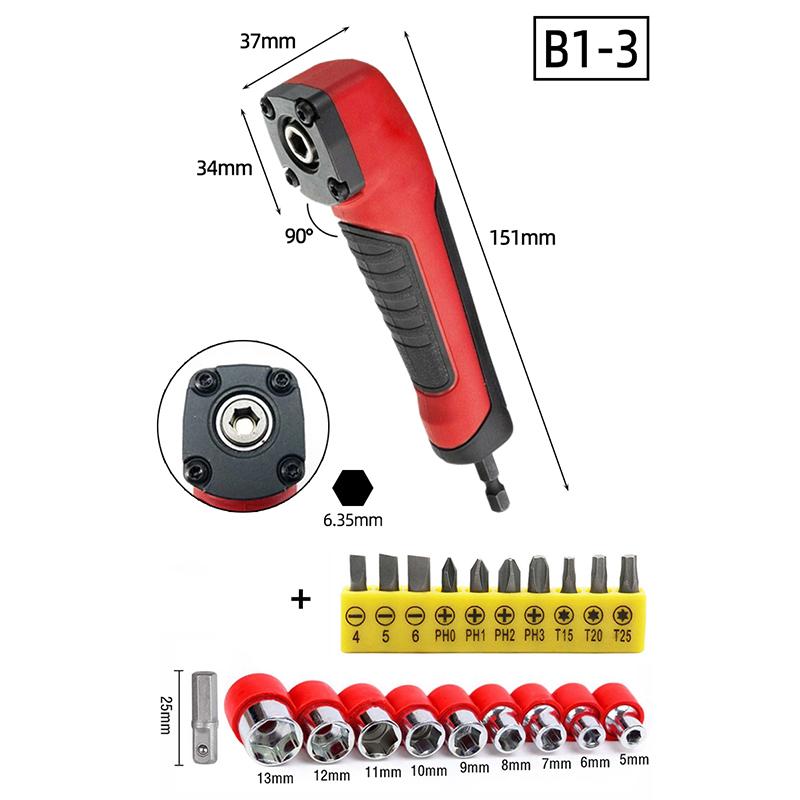 90 Angle Screwdriver Set Socket Holder Adapter Adjustable Bits Drill Bit Screw Driver Tool Hex Bit Socket Slotted Phillips Bits
