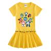 Summer Cartoon Raglan Color Block Pleated Dress for Girls - Stylish Short Sleeve Ruffle Skirt