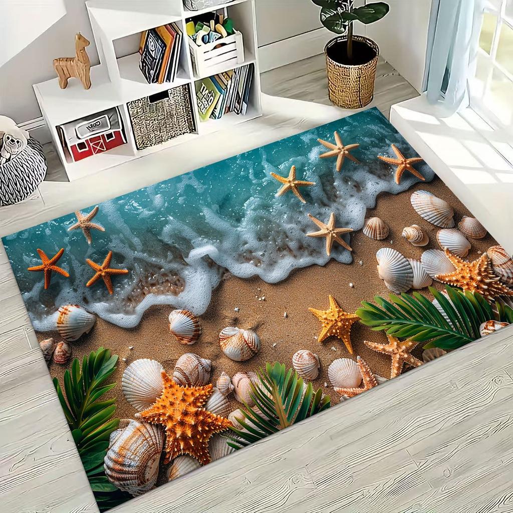 Dream Starfish Shell Tropical Beach Sea Star Art Rug for Bedroom Living Room Sofa Home Doormat Decor,Large Non-slip Floor Mat
