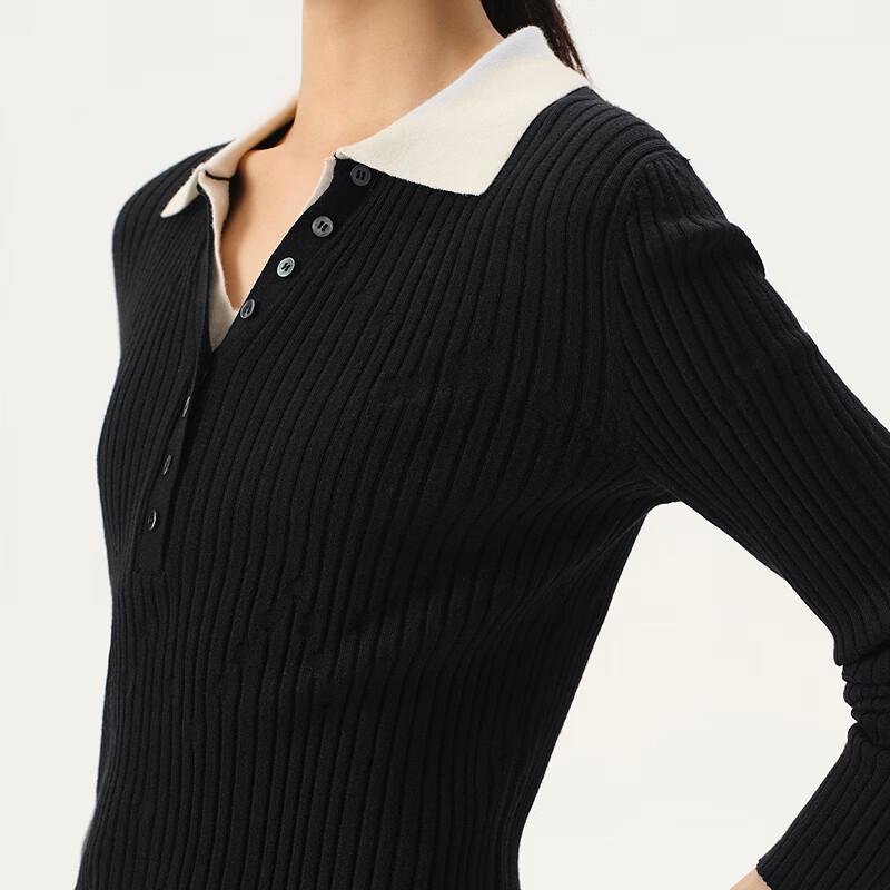 Women's Color-block Polo Neck Wool Sweater
