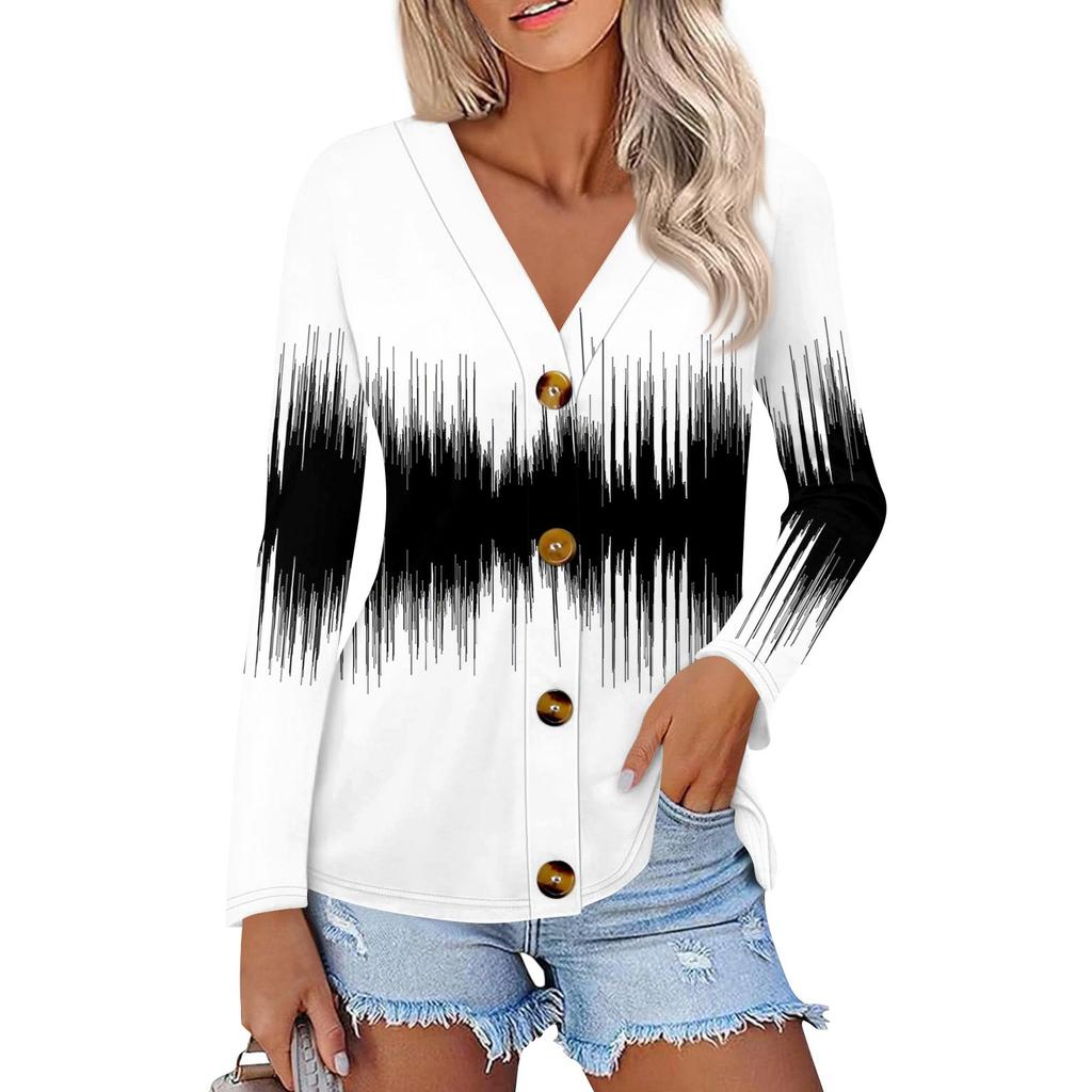 Women's Fashion Casual Print Button-down Shirt Long Sleeve Tops