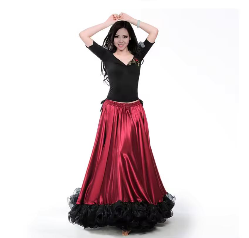 Red Color Flamenco Dance Skirt Spanish Dancing Performance Costume Women Vestido Flamenco 180-720 Degree