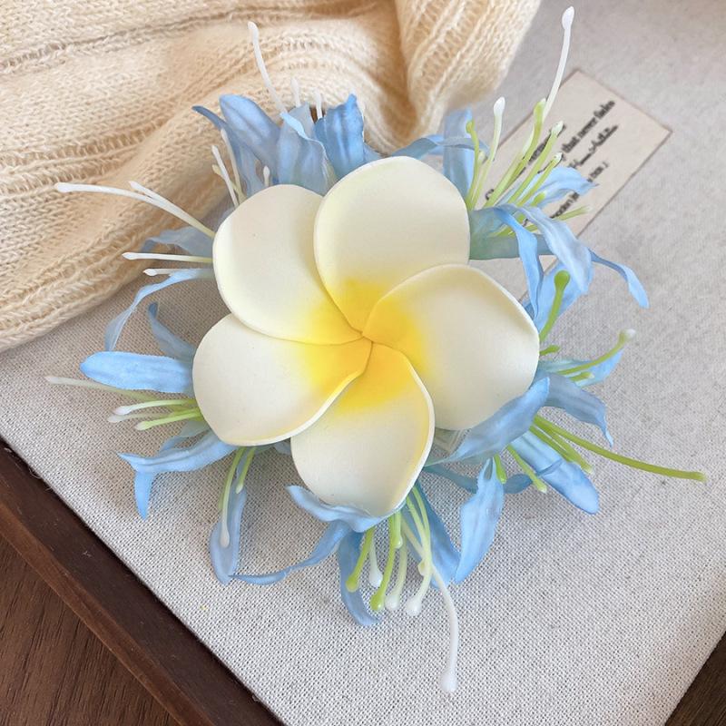 Fairy Chiffon Pearl Flower Tassel Hair Clip - Vacation Style Duckbill Bangs Accessory