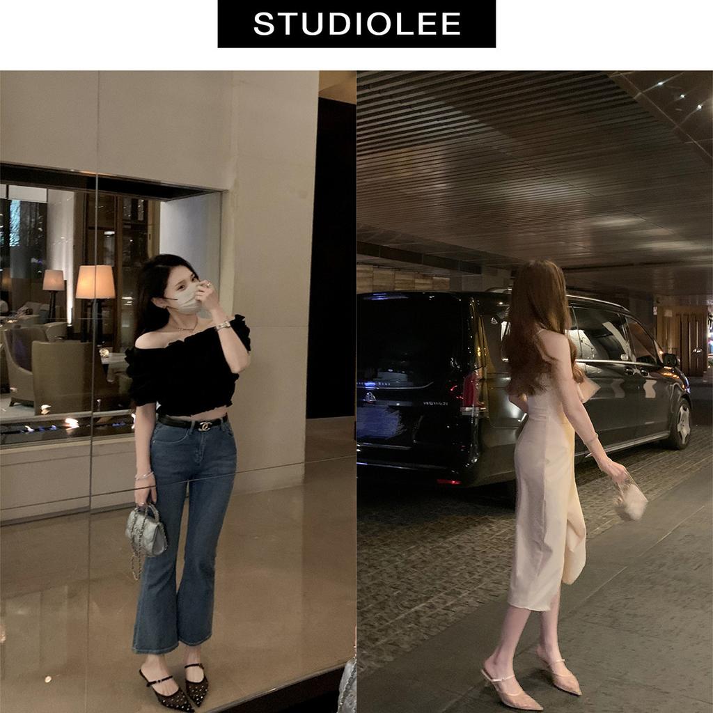 Sheepskin version~ Grape mother rhinestone pointed head temperament high heels mesh yarn breathable rear empty single shoes women's bag head cool sli