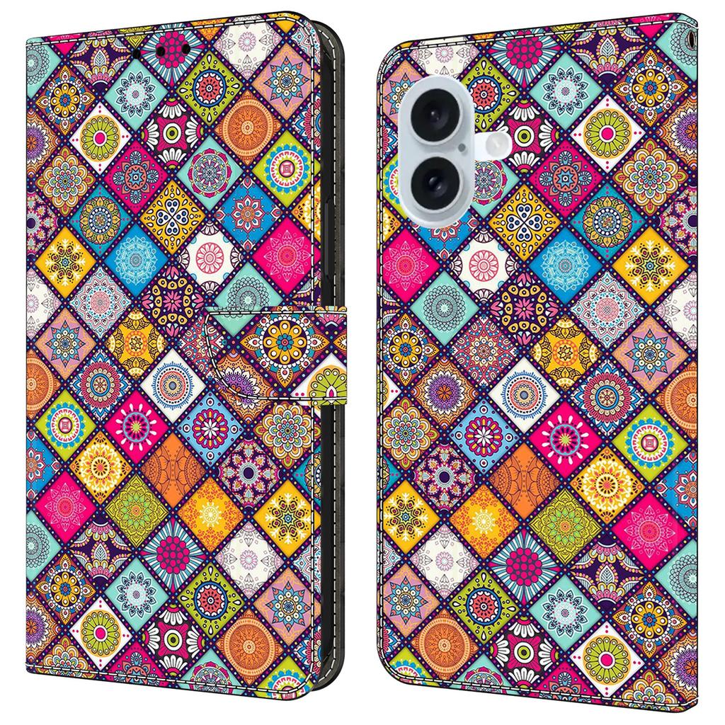 For iPhone 16 Case Pattern Printed Protective Cover TPU+PU Leather Flip Phone Case