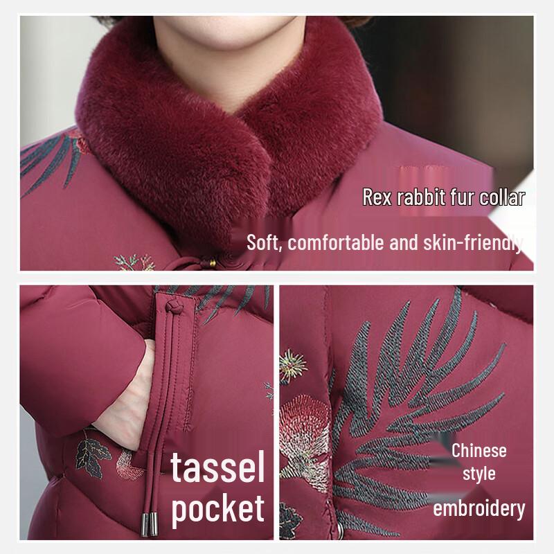 Xuezhongfei Women's New Chinese Embroidered Down Jacket with Fur Collar