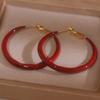 Red Round Hoop Oil Painting Earrings – Elegant, Simple, Luxury Design.