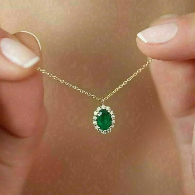 Fashion Girls Pendant Necklace Bright Green Crystal Stone Wedding Anniversary Statement Jewelry For Women  Wholesale