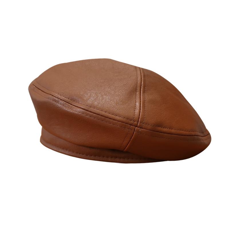 Hat female trendy versatile retro PU leather Internet celebrity beret octagonal autumn and winter British painter hat men