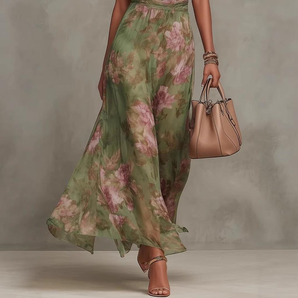 YYFS Abiti casual senza maniche con stampa floreale, a vita alta, con scollo a V, alla moda estiva da donna