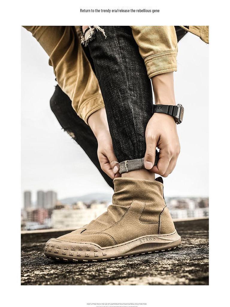 Men's 2025 Autumn Black High-Top Safety Leather Boots - Dirt-Resistant, Non-Slip, Versatile Work Shoes