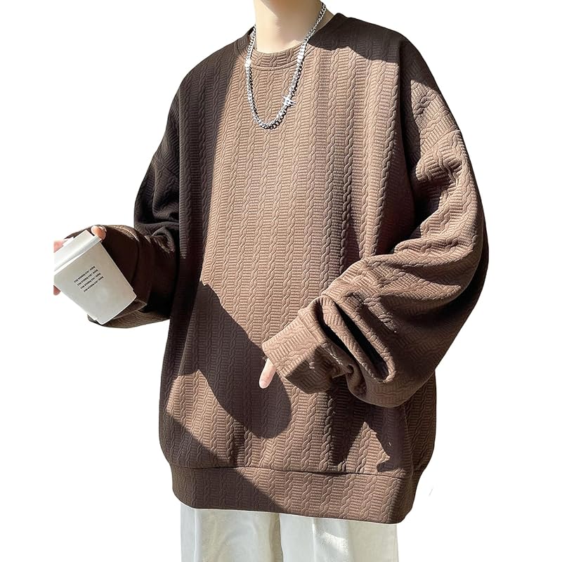 

[JHIJSC] men s trainer spring long sleeve Relaxing casual Plain color Fashionable large size (JP, alphabet, M, brown)