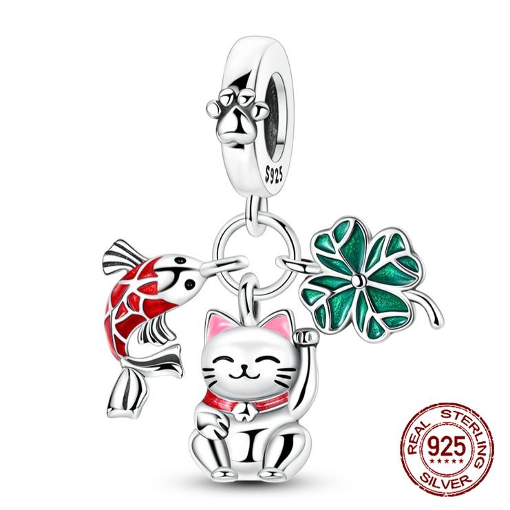 Медный Кот Удачи Рыба Кои Четырехлистный Клевер Счастливые Подвески Шармы Подходят для Оригинальных Браслетов-Шармов Женские Ювелирные Изделия Сделай Сам Подарки