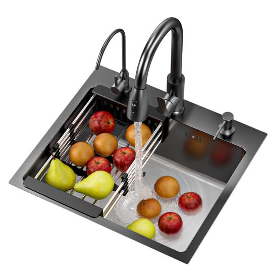 Lavello da Cucina, Lavello da Incasso Nero per Lavastoviglie, Lavello Monovasca in Acciaio Inossidabile, Set Combo Rubinetti per Lavello da Cucina, La