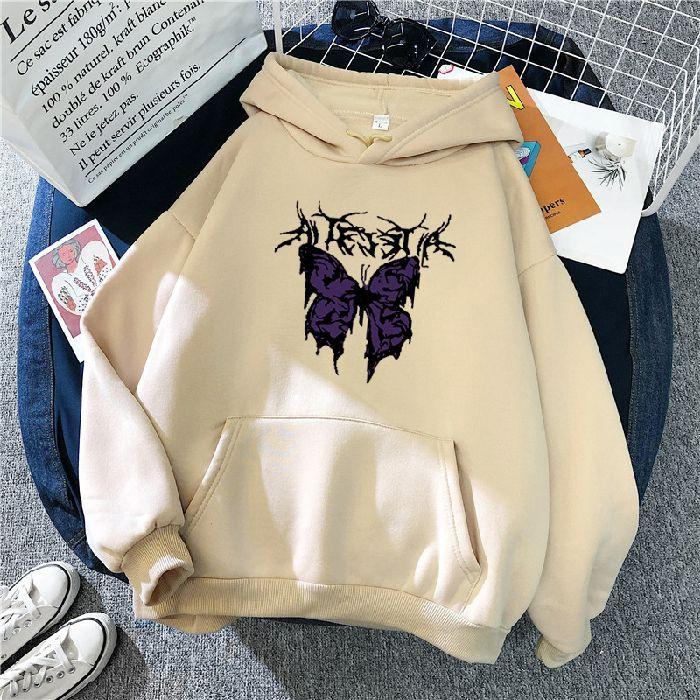 Punk big butterfly sweatshirt Harajuku dark sweater aesthetic fleece hip hop gothic streetwear hoodie