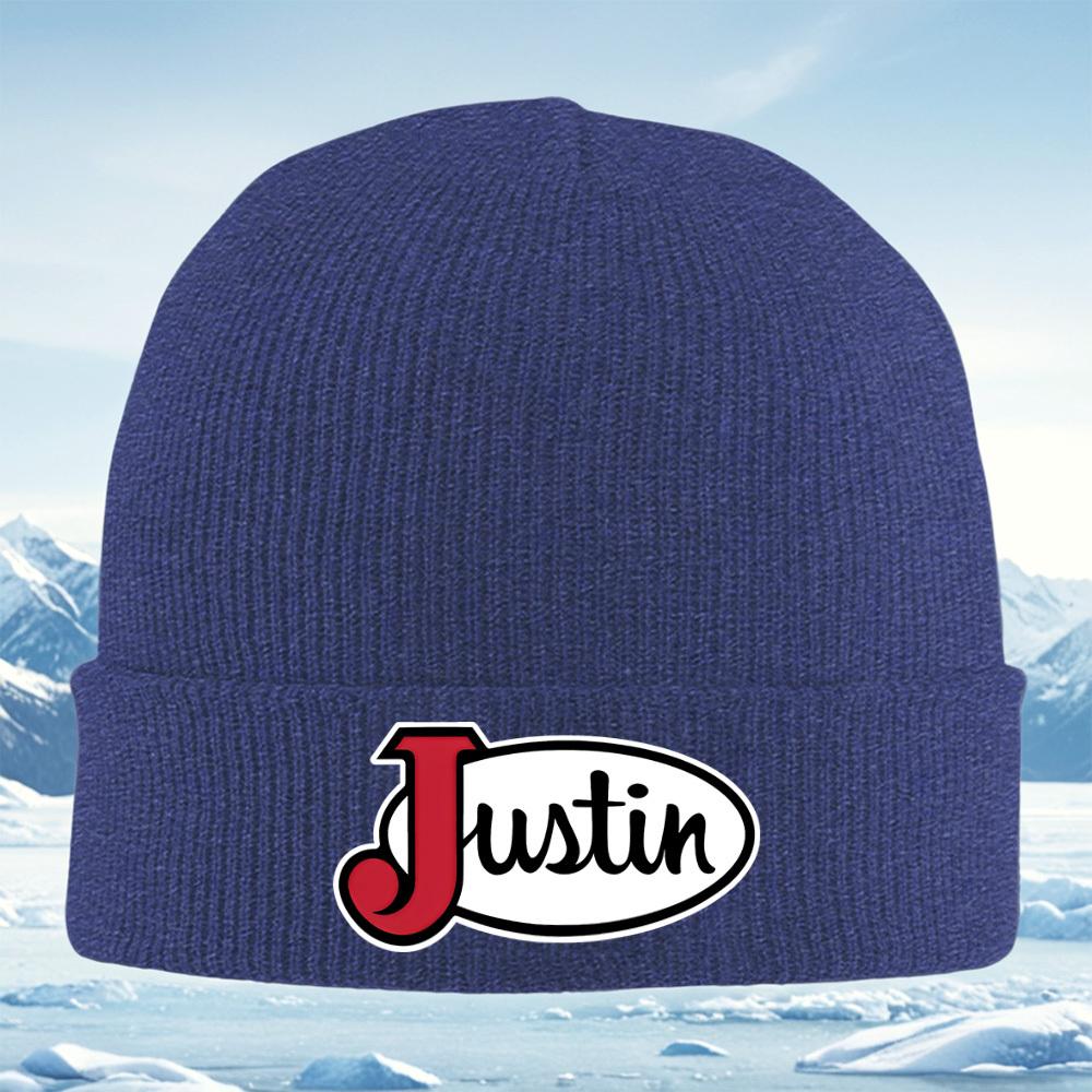 Justin text in white oval shape Men Women Unisex Knitted Hat Beanie Pullover Cap Winter Thermal Warm Christmas Outdoor Cycling H
