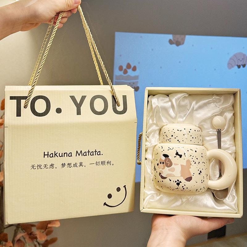 Souvenir Mädchen Niedlicher Keramikbecher mit Deckel Narzisse Welpe Wasserbecher Praktischer Becher Herren Kaffeetasse Geschenk