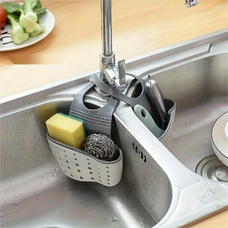 2PCS Adjustable button sink drainage hanging bag, kitchen storage shelf, faucet sponge double-layer drainage hanging basket