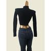 South Korea Fashion Brand H Home High Neck Short Knitwear Winter Bare Midriff Slim Fit Sunken Stripe Sexy Sexy Top Female
