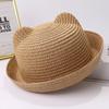 Summer Children Straw Hats For Boy Girl Cute Ears Kids Baby Panama Shades Beach Hat Unisex Breathable Dome Brim Rolled Sun Caps